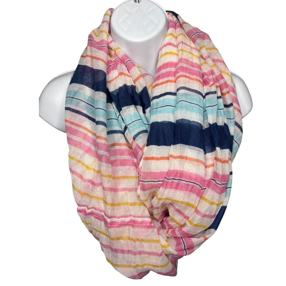 Womens Multicolor Striped Gauze Infinity Scarf OS Coastal Lightweight Boho-Chic